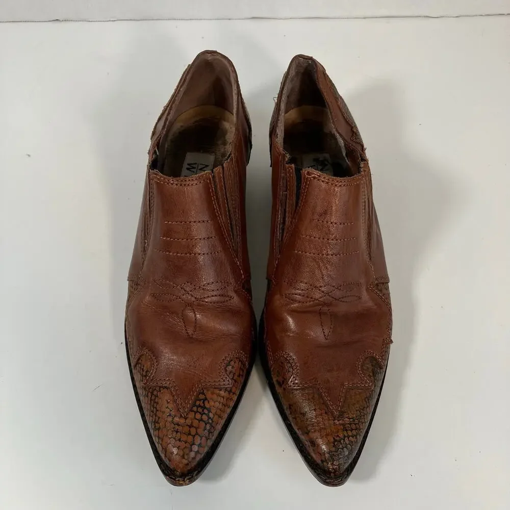Nine West Sz 8.5 Vtg 90s Western Shoes Ankle Boots Pointed Toe Brown Leather